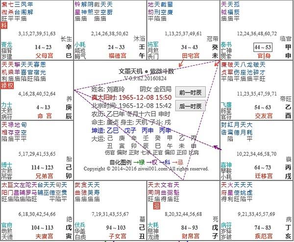 1965年12月8日出生,太阳落在射手的刘嘉玲,她的紫微命主星就是【天机