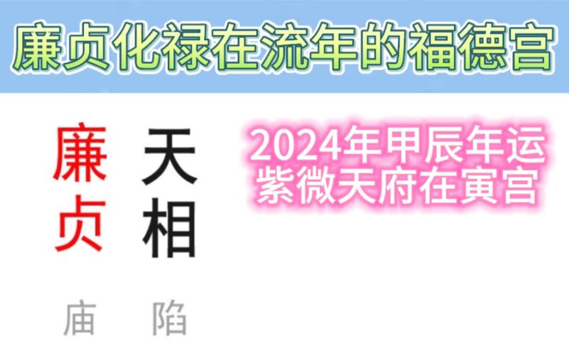 紫微斗数2024年运甲辰年运紫微天府在寅宫,廉贞化禄在流年福德宫